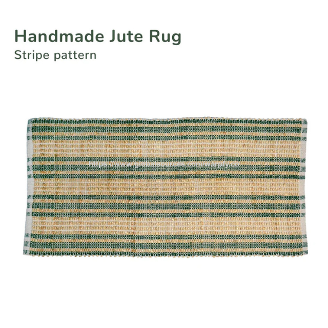 Tapis en jute durable personnalisé à prix usine, mélange jute-coton rayé 2' x 4', Vert/Marron pour entrée de cuisine, fabrication ODM/OEM