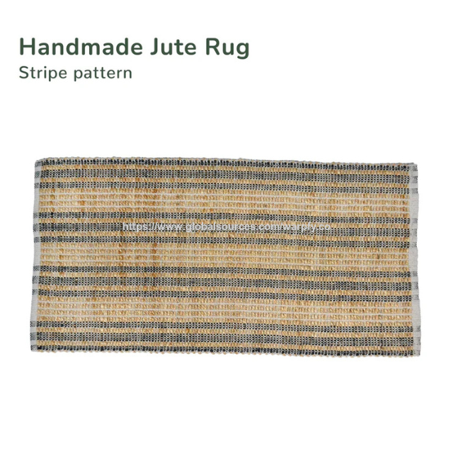 Tapis en jute durable personnalisé à prix usine, mélange jute-coton rayé 2' x 4', Noir/Marron pour entrée de cuisine, fabrication ODM/OEM