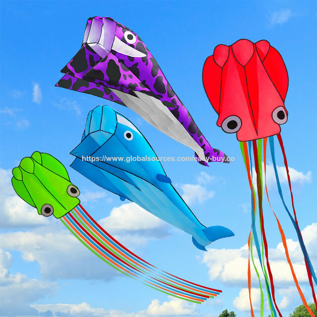 Cometa Qiaoliang Suave de Peluche, Cometa de Pulpo, Cometa de Delfín y Ballena, Cometa de Bolsillo Fácil de Volar con Brisa