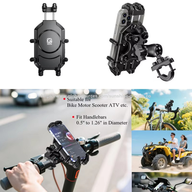 Suporte de Telefone para Motocicleta em Liga de Alumínio, Suporte de 8 Garras Preto, Rotação de 720 Graus, Operação com Uma Mão