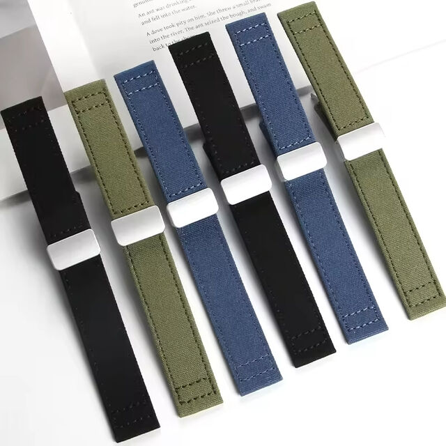 Maßgeschneidertes Segeltuch-Nylon-Canvas-Uhrenarmband 20mm 22mm mit Magnetschnalle, grünes und schwarzes Uhrenband