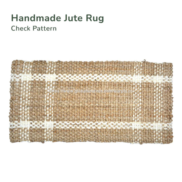 Tapis en jute naturel personnalisable à prix usine pour cuisine/entrée (ODM/OEM), vérifiez le tissage panier blanc et beige 2'x4'