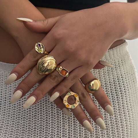 SISSLIA Anillo de Moda Hip-hop Circular Plisado Chapado en Oro, Anillo de Flor Geométrica, Accesorio de Fiesta para Mujeres