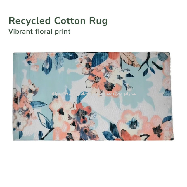 Tapis Naturel en Jute Personnalisable à Prix Usine pour Cuisine et Entrée - ODM/OEM. Tapis imprimé Chindi floral, 2'x4' pêche, emballé roulé