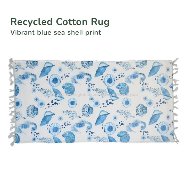 Tapis Naturel Personnalisable Prix Usine pour Entrée de Cuisine - Tapis Chindi Imprimé Floral ODM/OEM, 2'x4' Coquillage, Emballé Roulé