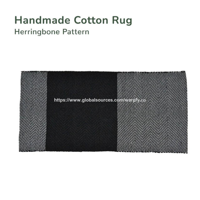 Tapis en jute personnalisé à prix usine pour cuisine/entrée, plus tapis en coton recyclé à chevrons noir et blanc de 2'x4' (ODM/OEM)