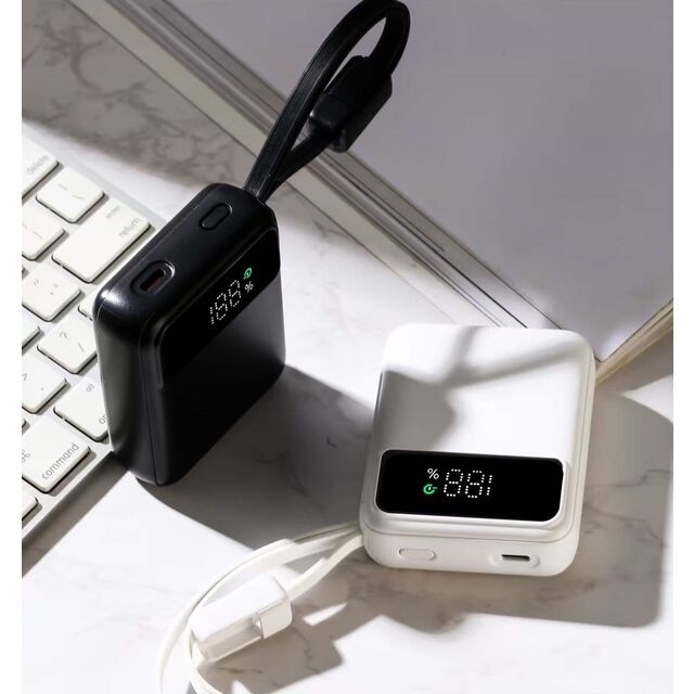 Batterie externe portable compacte avec câble rétractable intégré, capacité de 20000 mAh, charge rapide de 22.5W