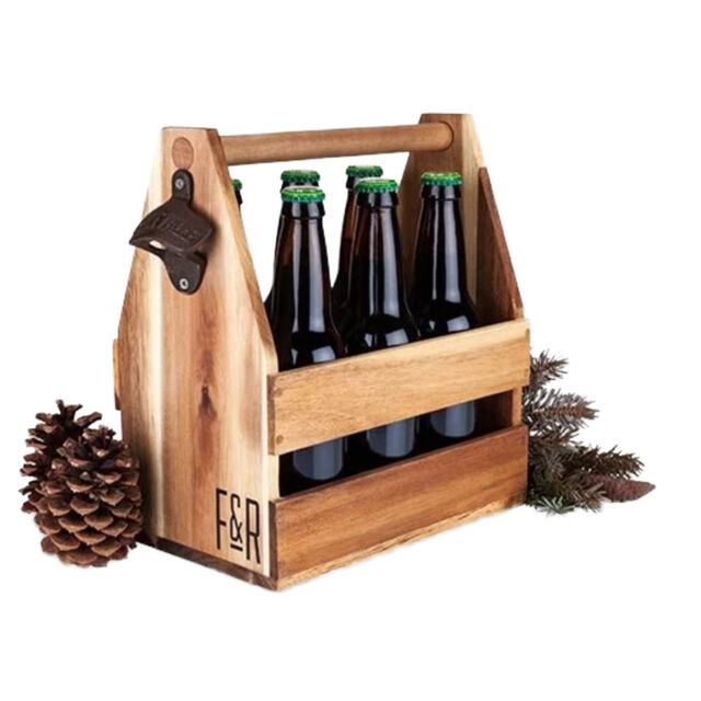 Grosir Pabrik Kotak Bir Kustom Kotak Botol Kayu Pembawa Botol Kotak Pemegang Botol Persegi Panjang dengan Pegangan for sale at factory direct price