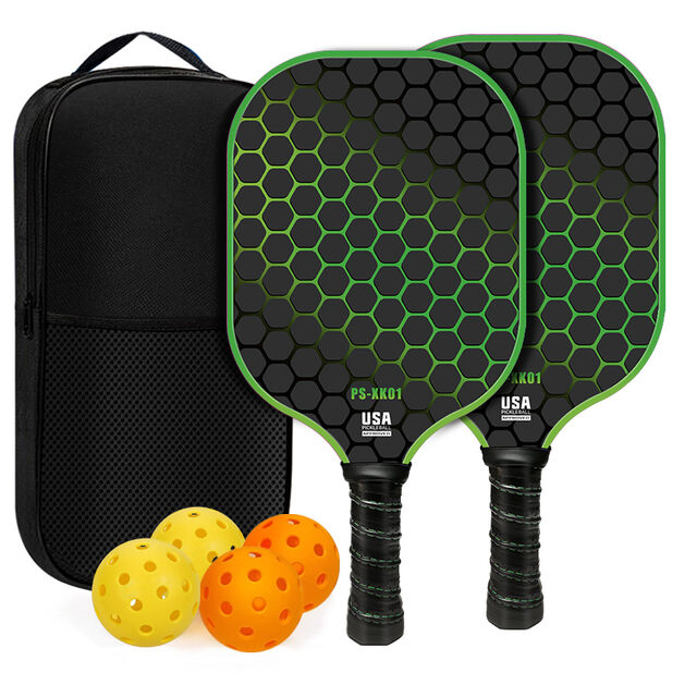 Conjunto de Raquetes de Pickleball Aprovadas pela USAPA com Pegada Confortável, Raquete de Fibra de Vidrio para Entretenimento Interno/Externo com Estrutura em Favo de Mel para Absorção de Choque