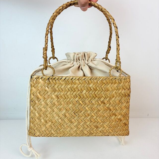 Cesta de Picnic de Fibra de Mar de Todas las Estaciones, Estilo Barriga, Tejida a Mano, Marrón, Ecológica, Ideal para Acampar, Regalos y Almacenamiento en Cocina for sale at factory direct price