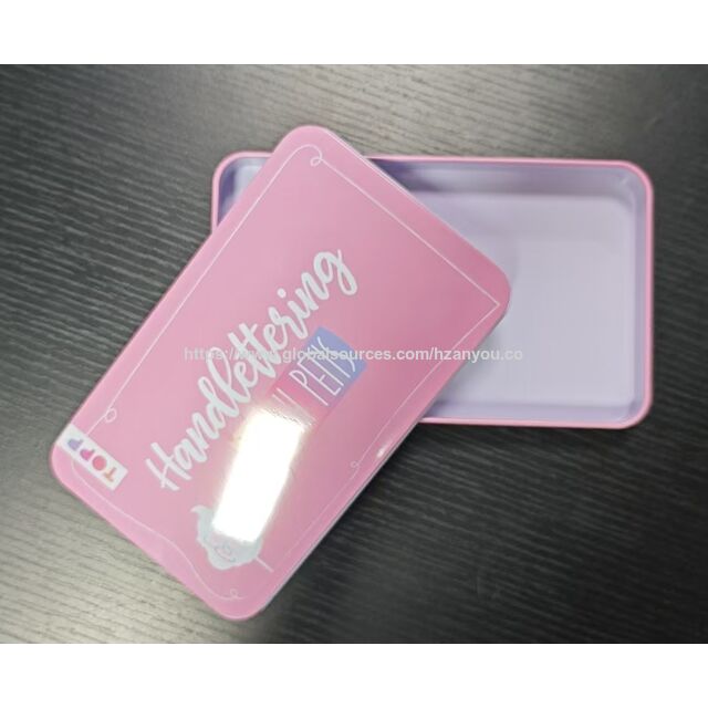 Aufbewahrungsbox aus Blech für Cotton Candy Pink Handlettering Pinsel
