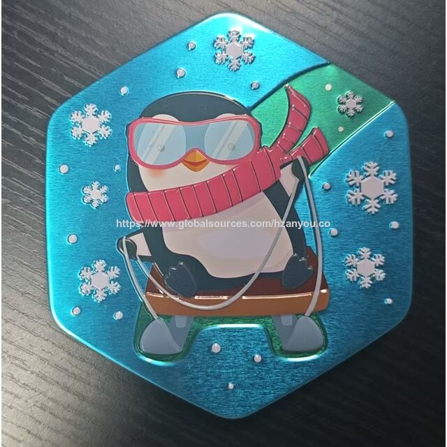 Niedliche sechseckige Pinguin-Blechdose für Weihnachtsgeschenke