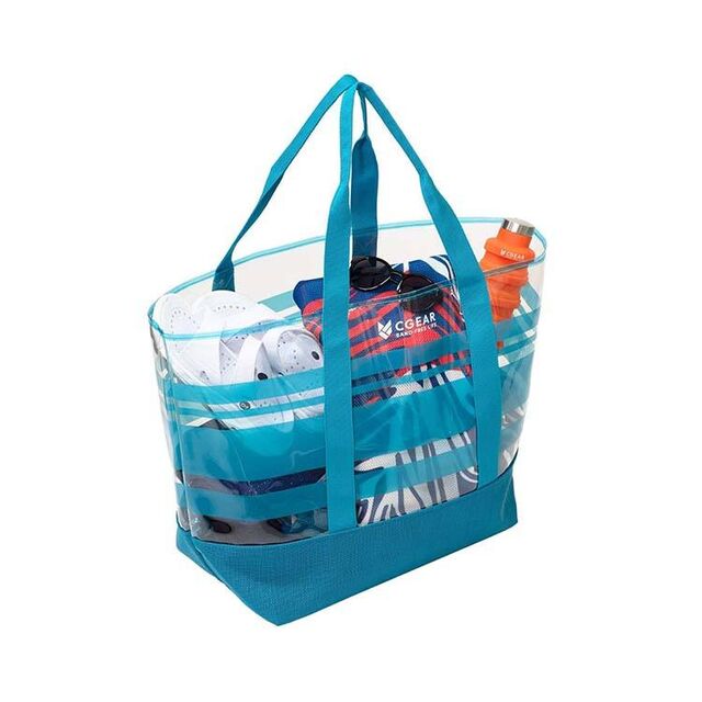 Lightweight Large Shopping Heavy Duty Custom Logo Eco Multi-Pocket Sand-Proof Transparent PVC Summer Custom Beach Tote Bag for sale at factory direct price