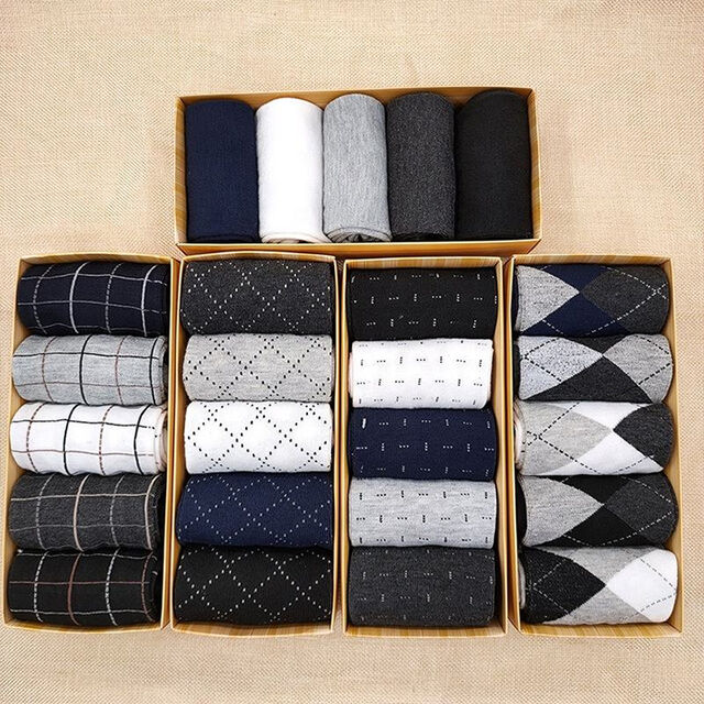 Wholesale Pattern Design Plain Argyle Office Socks Gift Set Formal Business Men's Dress Crew Socks Custom Box