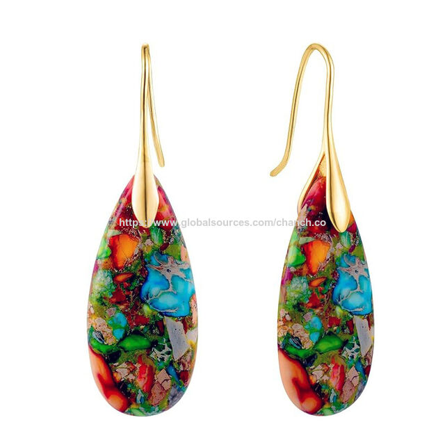 أقراط متدلية بحجر طبيعي على شكل سمكة، أقراط مميزة باللون الذهبي والفضي for sale at factory direct price