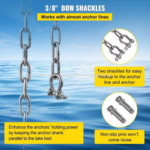 Ankerketten 316 Edelstahl Ankerkette 6 Fuß mit 3/8" Schäkel für Kleinboote Bootsanker