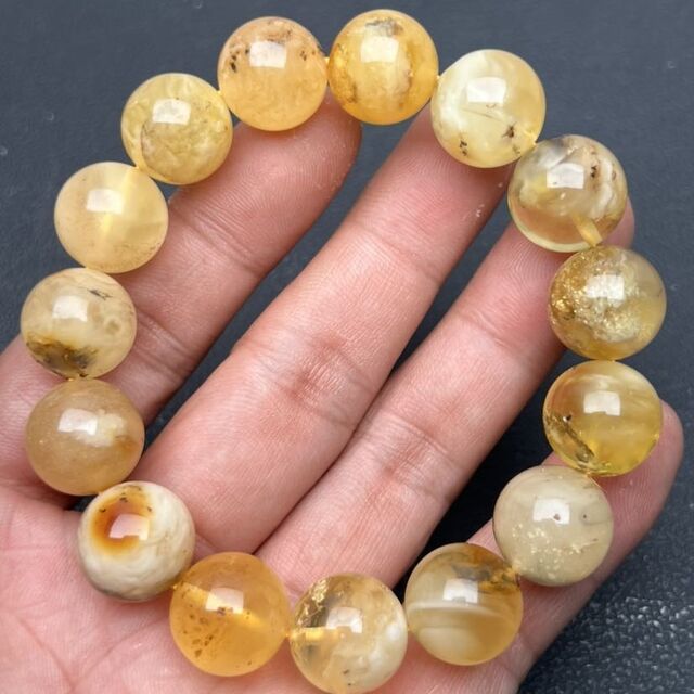 Bracelet extensible en pierre de cire de miel russe, perles de 14,6 mm, bijoux tendance, perles rondes en ambre de cire d'abeille naturelle, bracelets à chaîne pour femmes for sale at factory direct price