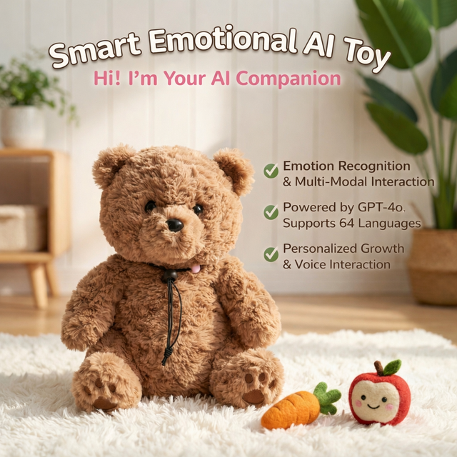 Jeu d'Amour Beambox AI Vivi Bear Peluche Compagnon Alimenté par Modèle de Langage Large (ChatGPT) - Autonomie 10-12 Jours, Chargement Type-C