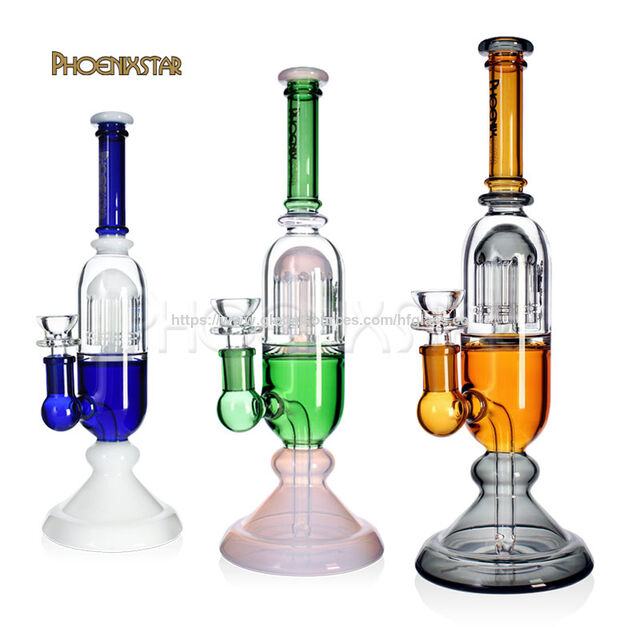 Vente en gros Phoenix Star 11,5 pouces pipe à crack 10 bras percolateur base ronde pipe à eau en verre pour fumer couleurs mixtes avec bol de 14 mm