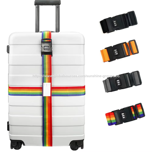 Sangle de Bagage Réglable en Polyester 2M pour Voyage, Sangle de Bagage Couleur Arc-en-ciel avec Serrure à Combinaison de Sécurité, Sangle de Sécurité pour Bagages