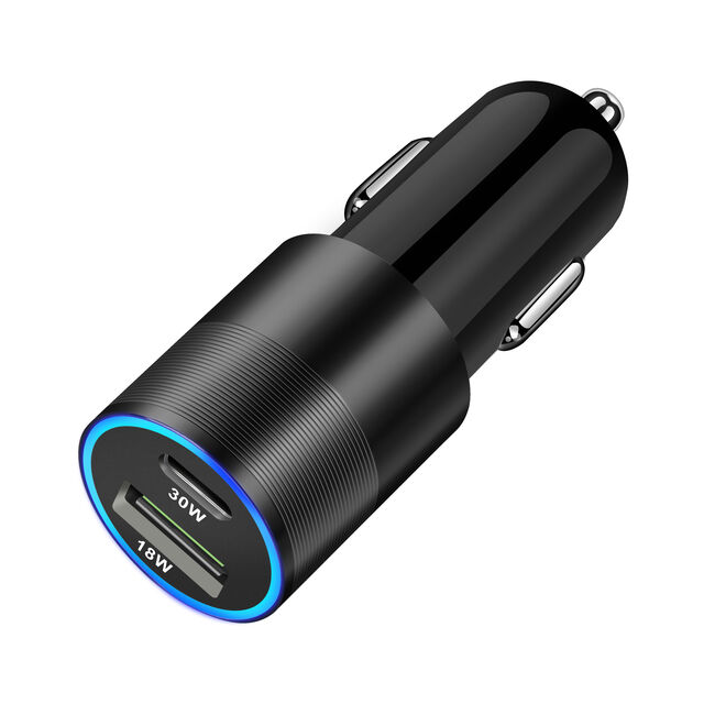 Cargador de coche 2 puertos QC3.0 18W + PD 30W carga rápida for sale at factory direct price