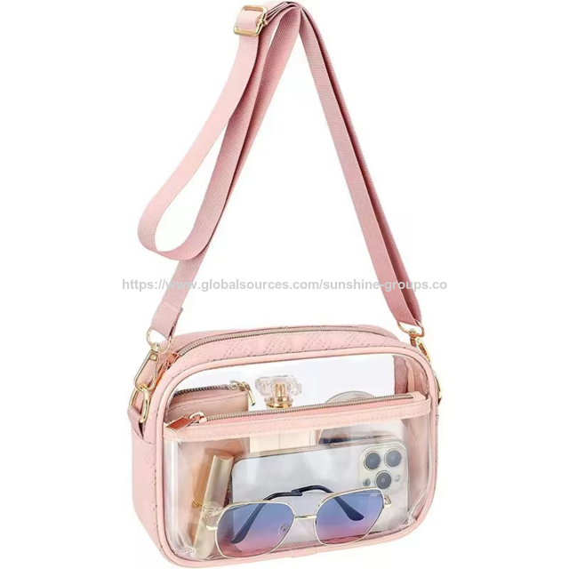 Bolso de hombro de PVC impermeable de diseño personalizado, bolso transparente de lujo para mujer, con impresión de logotipo, aprobado para estadios y viajes for sale at factory direct price