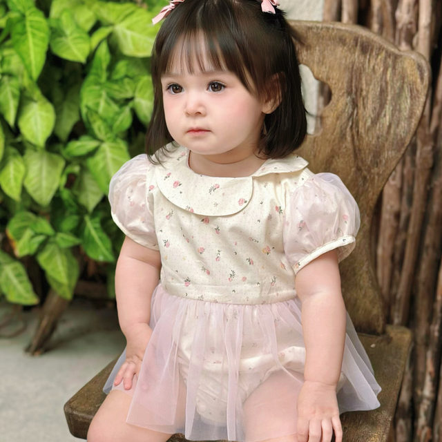 Vietnam Hersteller Versandbereit Sommer Bodysuit Blumen Mini Muster Strampler Peter Pan Mädchenkleider/Blumenmädchenkleider - RKS 01