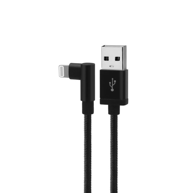 Cable de Carga USB-A a Lightning de 12W 2.4A | Cable Lightning Trenzado en Ángulo Recto | Envío desde China o Malasia | Venta al por Mayor y OEM