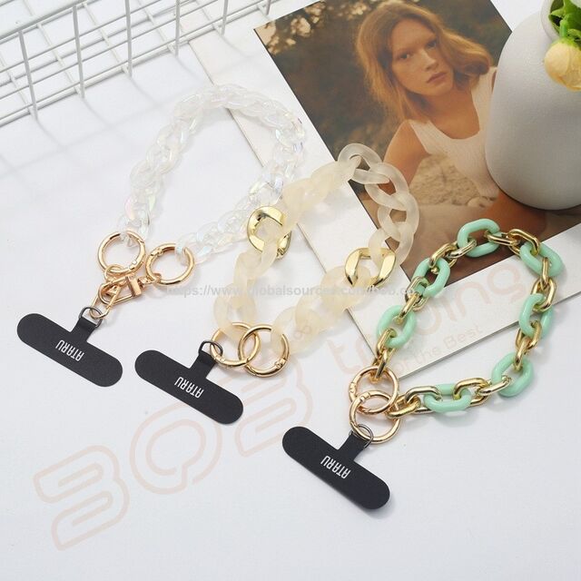 Cadena para Teléfono Móvil Premium de Acrílico y Metal, Estilo Bohemio Boho, Transparente, Frostado, Blanco Lechoso, Verde Menta con Gancho Chapado en Oro