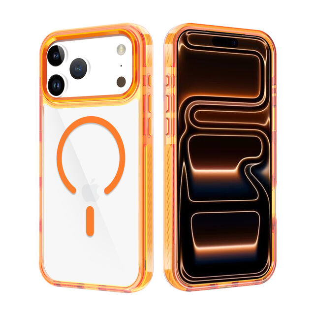 Fabricant Coque de Téléphone Magsafe TPU avec Cadre Caméra en Aluminium, Coque Transparente à Vagues Colorées pour iPhone 17 Pro Max