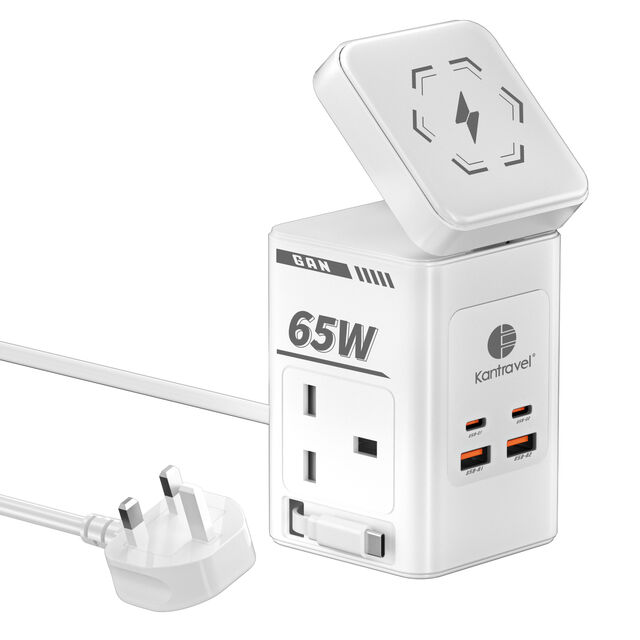 Carregador Gan 8 em 1 65W Carregador Rápido 2 Tipo C 2 USB 2 Tomadas AC Carregamento Rápido Sem Fio Carregador de Mesa Multi-Portas para Laptop