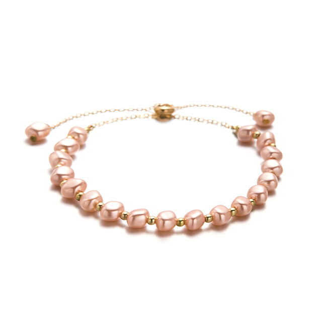 Pulsera de Diseño Novedoso INS para Mujer, Pulsera de Perlas de Imitación de Bola Champagne con Cordón Ajustable