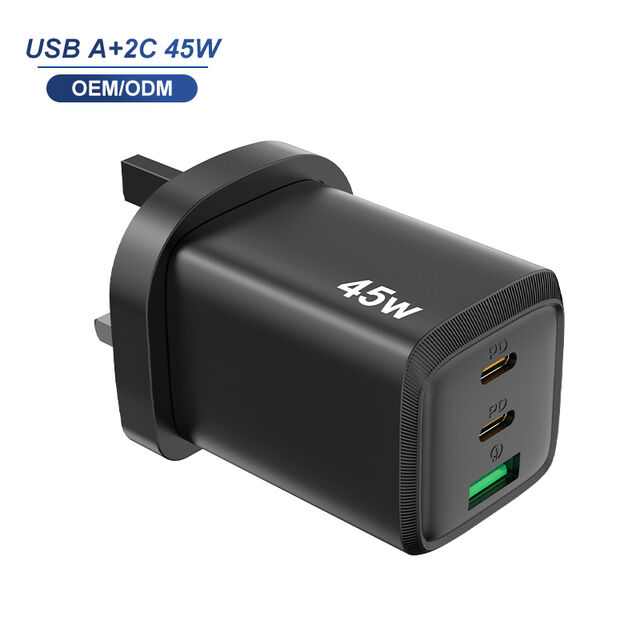 Adaptateur mural Gan 45W avec plusieurs ports USB A+2C pour charge rapide, chargeur mural pour ordinateur portable et téléphone portable, vente en gros Royaume-Uni for sale at factory direct price
