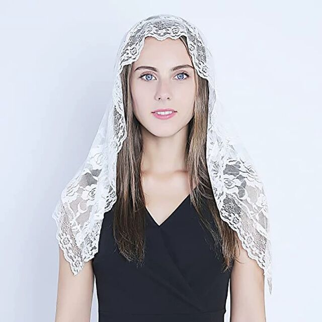 Weiße Braut-Spitzen-Mantilla für die Kirche, kurzer Schal als Kopfbedeckung for sale at factory direct price