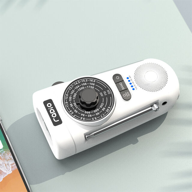 Radio Météo Portable AM FM avec Lumière, Radio d'Urgence à Manivelle Solaire (Blanc) for sale at factory direct price