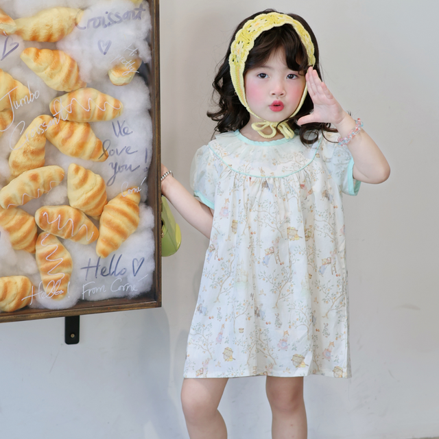 Fabricante Vietnamita Listo para Enviar Vestido Recto con Estampado de Flores y Cuello Cuadrado para Niñas / Vestidos de Niña de las Flores - DKS 09 for sale at factory direct price