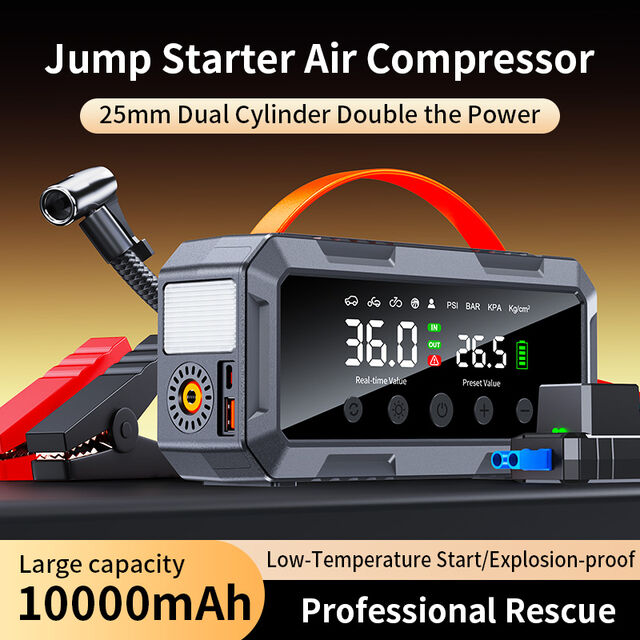 Gonfleur de Pneus Super Condensateur Cylindre Double 25mm OEM pour Voiture 12v, 150PSI, CE, Batterie Power Bank 10000mah, Démarreur de Secours Compresseur d'Air
