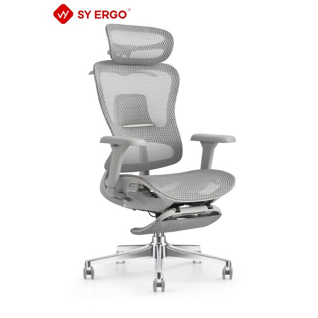 Ergonomischer Bürostuhl mit Netzrückenlehne, Lordosenstütze, BIFMA-zertifiziert, schwarze Aluminiumlegierung, 4D-Armlehnen, verstellbar for sale at factory direct price