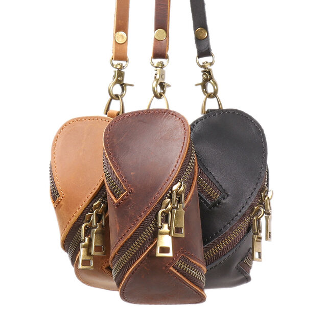 Étui à clés en cuir - Mini sac à main portable en cuir de vachette pur avec fermeture éclair pour clés de voiture et petit portefeuille