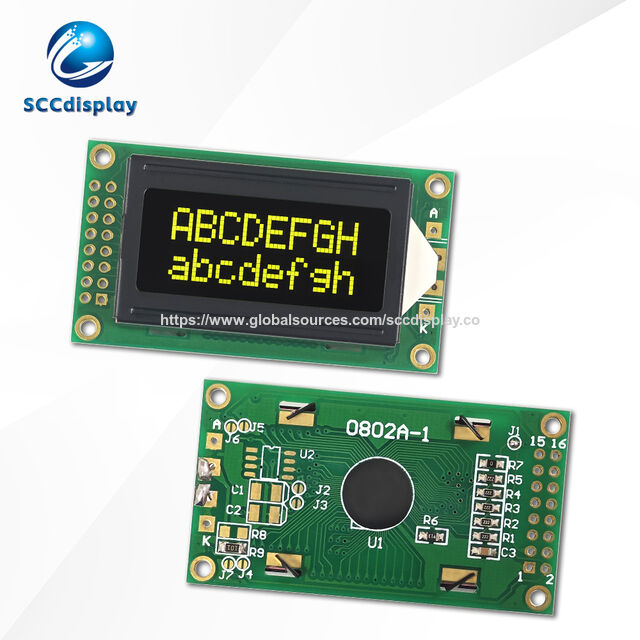 Pantalla LCD de caracteres de tamaño pequeño SJXD0802A-1 VA Amarillo Negativo doble fila 16PIN COB industrial módulo de pantalla LCM de matriz de puntos 8x2 for sale at factory direct price