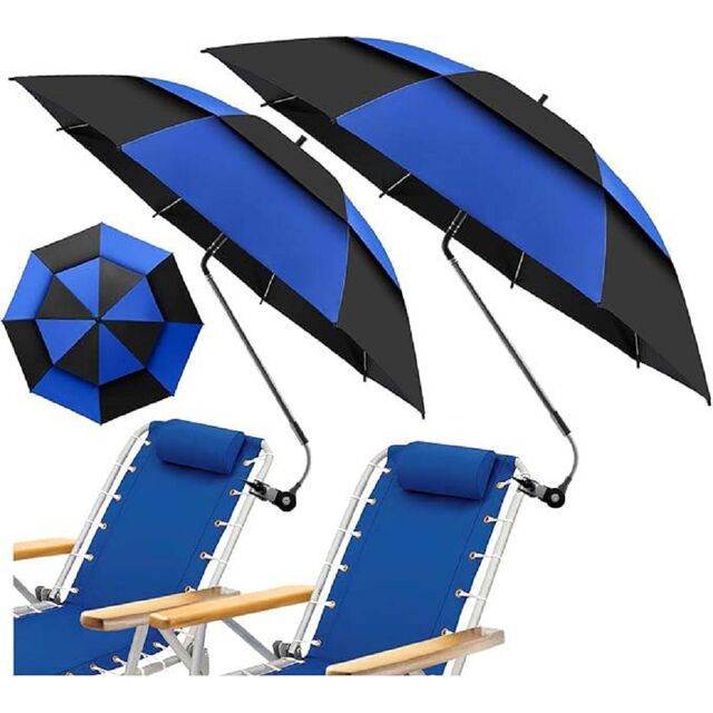 Sombrilla de Playa de 2 Piezas UPF50+ Anti UV Impermeable Apertura Manual Sombra para Terraza Exterior y Sillas