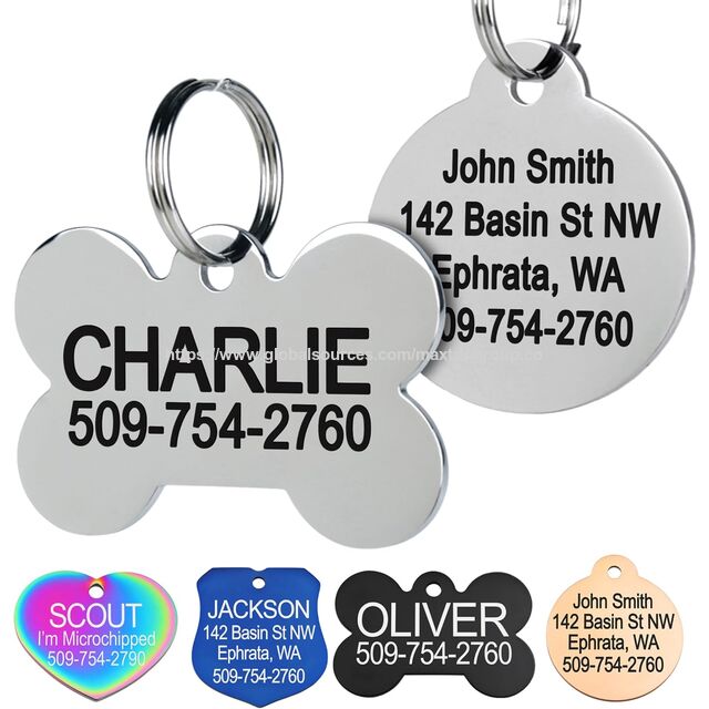 Etiqueta de Identificación para Mascotas de Acero Inoxidable Duradero, Antiarañazos, Grabado Láser Transparente Personalizado, Insignia con Nombre Personalizado a Doble Cara para Todas las Razas for sale at factory direct price