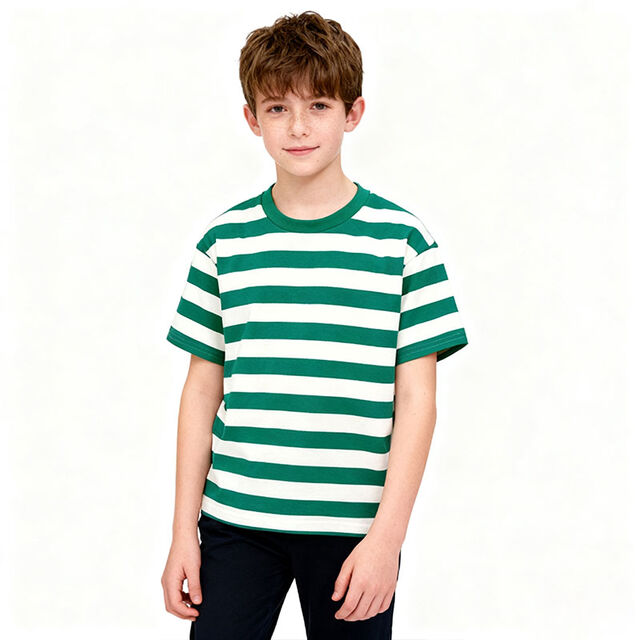 Camisetas de Verano para Niños con Cuello Redondo, Ropa Infantil de Manga Corta a Rayas, Jerséis para Niños
