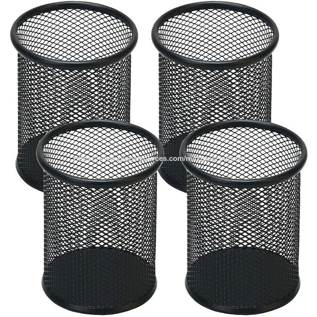 Porte-Stylos en Maille d'Aluminium Robuste de Qualité Militaire Premium Noir - Organisateur de Bureau 4 Pièces pour Bureau et Maison, Espace de Travail Ordonné