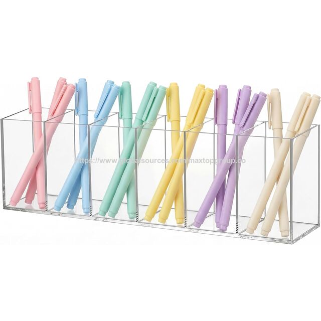Organizador de Mesa Acrílico Transparente com 6 Compartimentos de Grande Capacidade para Canetas - Multifuncional para Casa, Escritório, Cômoda - Presente Prático