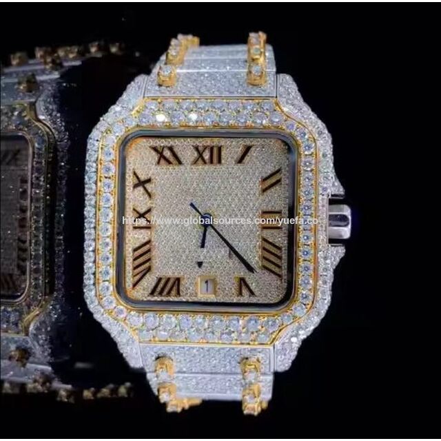 Reloj Mecánico Automático de Lujo para Hombre, Diamante Cultivado en Laboratorio, Deportivo, Analógico, Esfera Esqueleto de 5mm, Alarma, Acero Inoxidable, Encanto