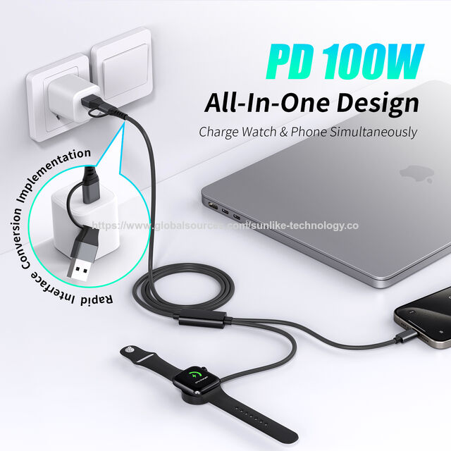 ODM OEM All-in-One-Ladekabel, 2,5W für Apple Watch, 95W für USB-C-Geräte, schnelle Schnittstellenkonvertierung