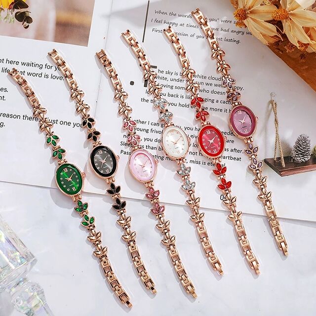Reloj de diamantes para mujer, esfera redonda pequeña, temperamento a la moda, incrustaciones de diamantes de colores, reloj de pulsera