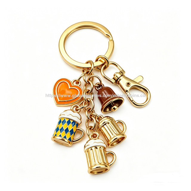 Llavero de Jarra de Cerveza de Aleación de Zinc con Impresión UV Personalizada, Chapado en Oro con Colgante Múltiple, Anillo de Llave Elegante como Souvenir de Oktoberfest de Múnich