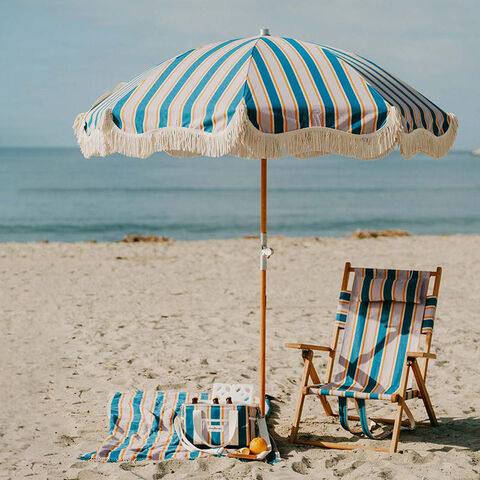 Parasol de playa con flecos y mástil de madera de 200 cm para exteriores, con borlas de algodón y bolsa nevera de lujo al por mayor